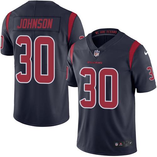 Nike Texans #30 Kevin Johnson Navy Blue Men's Stitched NFL Limited Rush Jersey - Click Image to Close